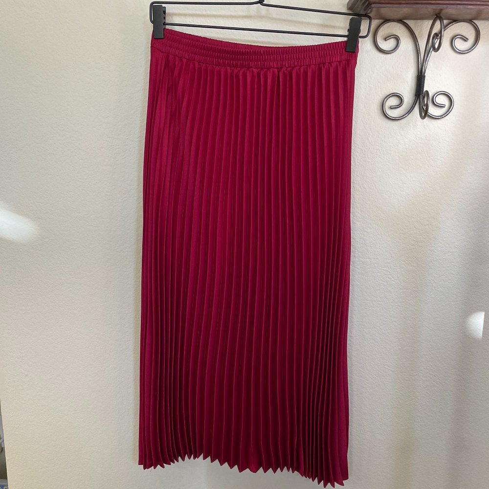 A New Day Cranberry Pleated Holiday Midi Skirt